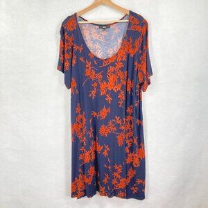 Ellos ellos Side Slit A-Line Navy And Red Floral Tunic Dress Size 26/28